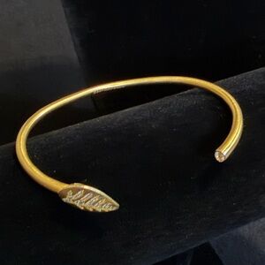 Dean Davidson Gold Plated Leaf Open-Ended Cuff Bracelet with Crystal Tip